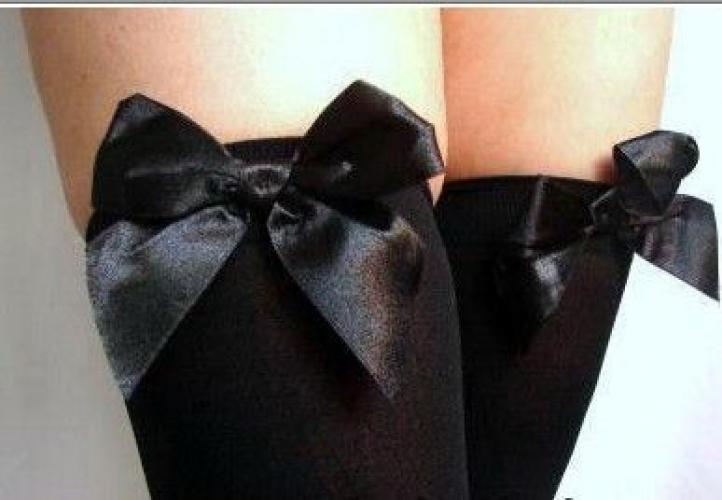 Чёрные чулки с чёрными бантами - купить 
