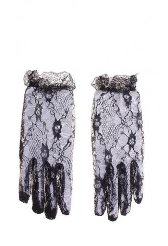 Короткие черные кружевные перчатки - купить 