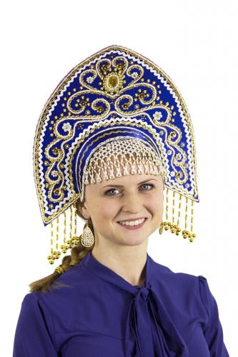 Синий кокошник Ярославна с золотом