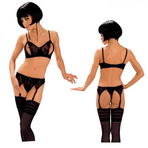 Комплект белья черный с разрезами 