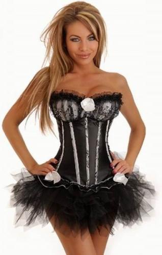 Черно-белый блестящий корсет с юбкой - купить 