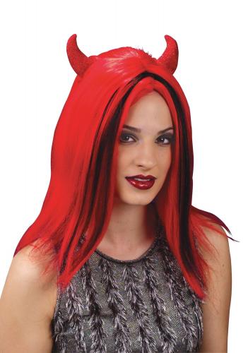 Парик дьяволицы с красными рожками - купить 