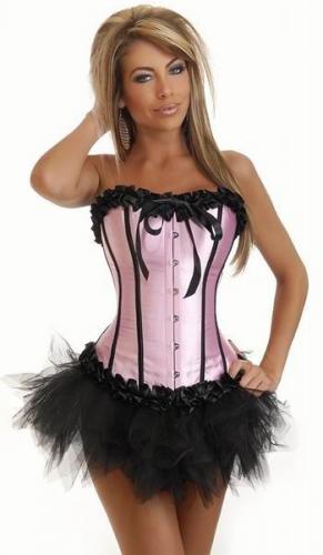 Розовый атласный корсет с юбкой