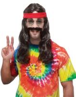 Чёрные усы и парик хиппи