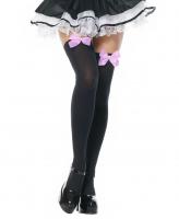 Чёрные чулки с розовыми бантами