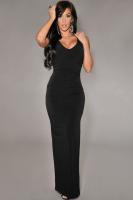 Черное длинное платье с вырезами